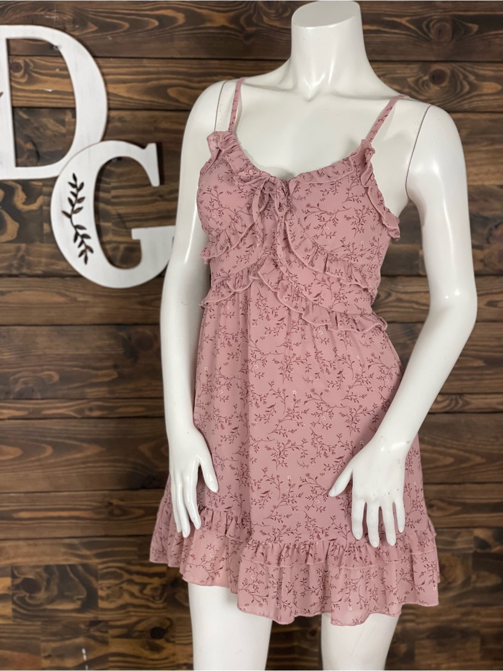 Thirty Thirty LA | Dusty Rose Floral Ruffle Cami Mini Dress Tie Front Layered